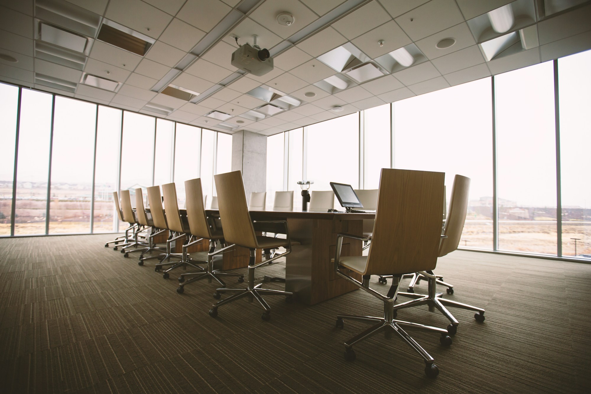 An empty boardroom in daylight